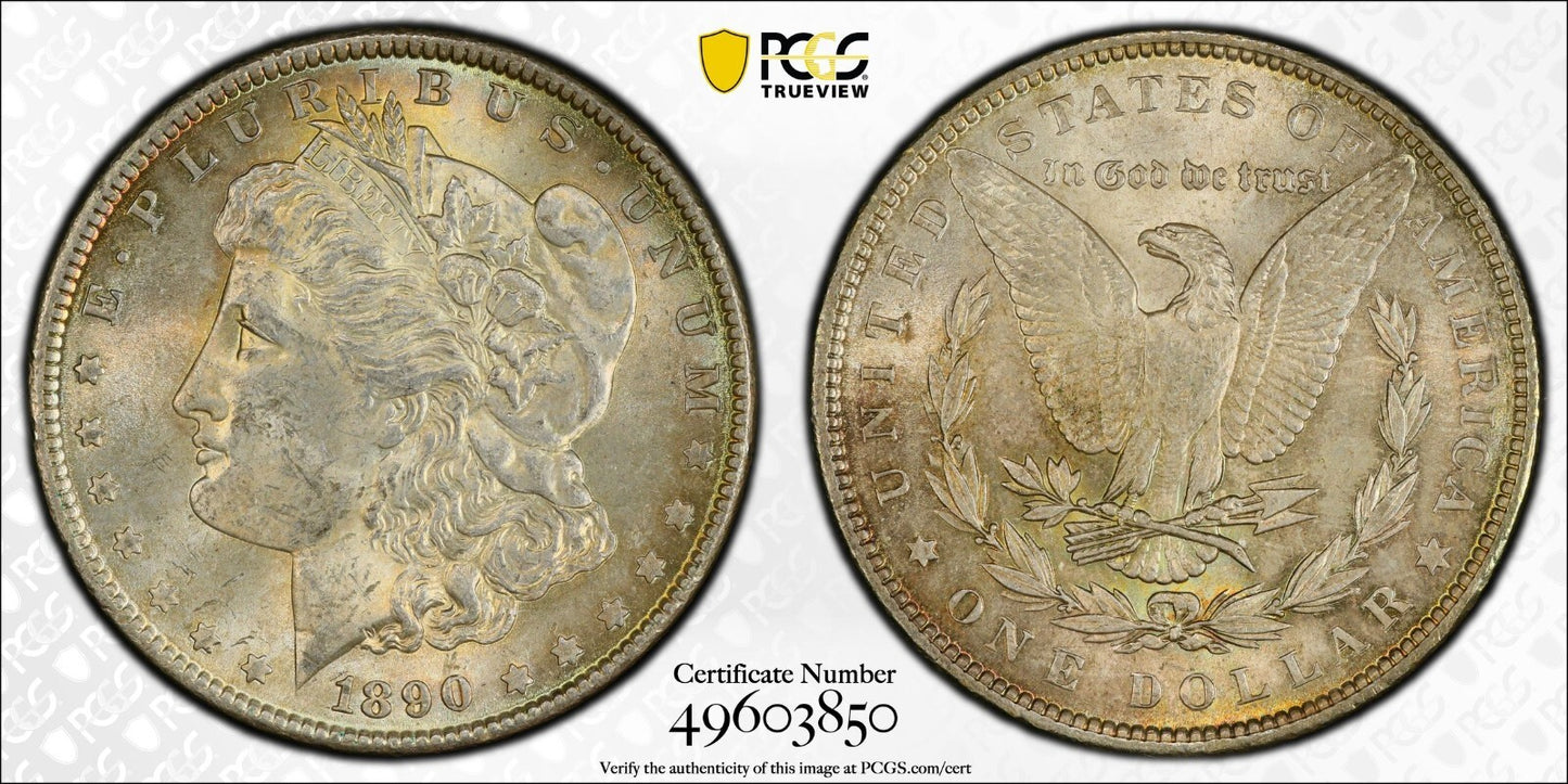 Toned 1890 P MS 62 Morgan Liberty Silver Dollar PCGS Certified Slab 46