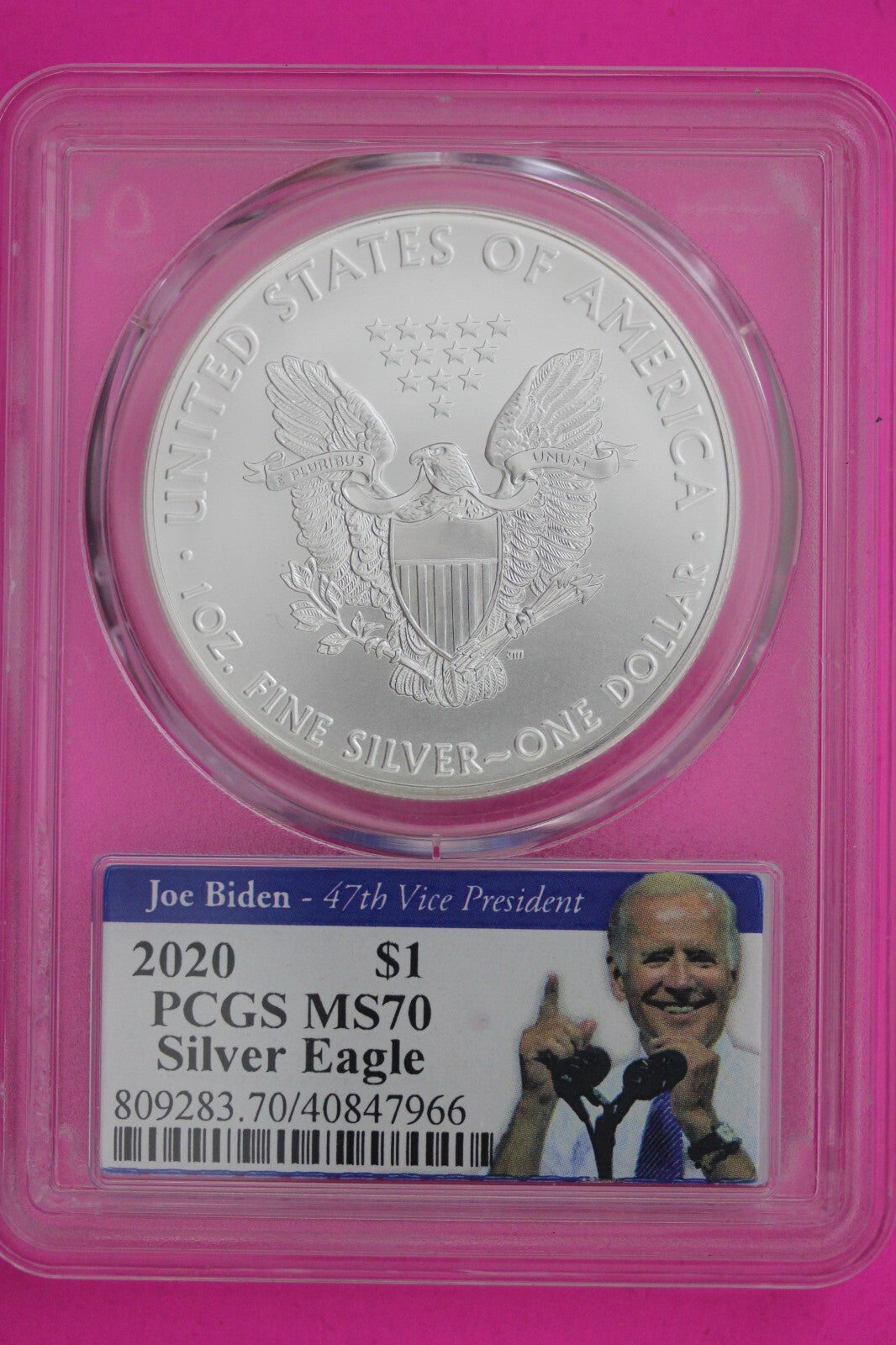 Joe Biden Label 2020 MS 70 Silver Eagle Coin 1 OZ .999 PCGS Certified Graded 568