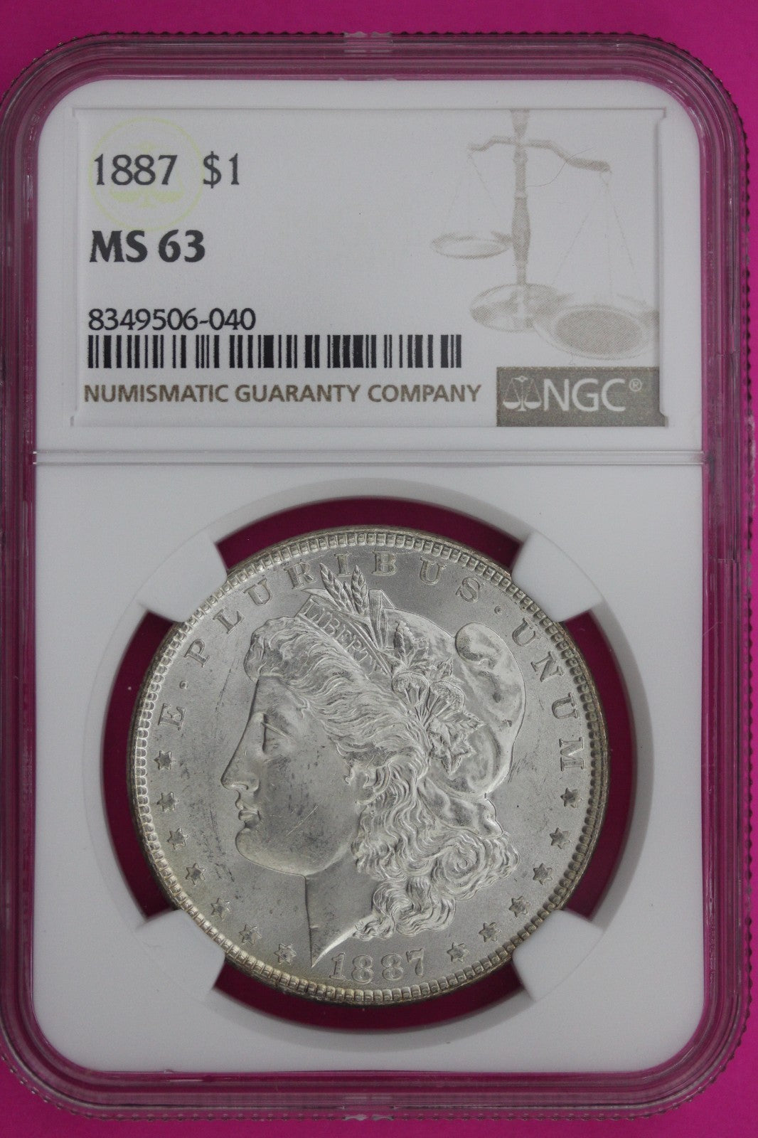 1887 P MS 63 Liberty Morgan Silver Dollar NGC Certified Graded Authentic 27