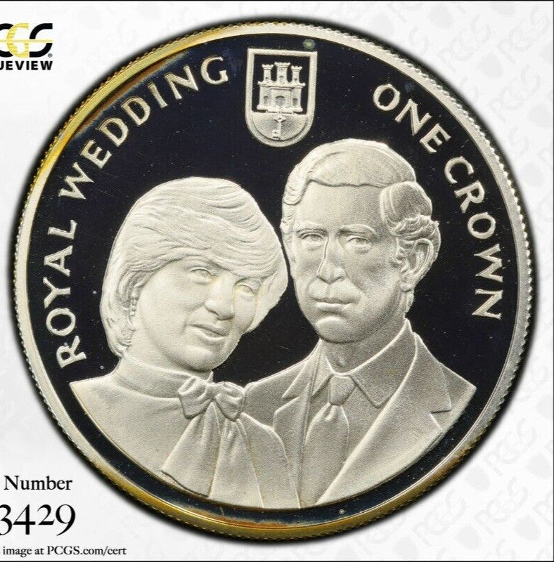 Toned 1981 PR 68 DCAM Crown Gibraltar Princess Diana Royal Wedding PCGS Slab 617