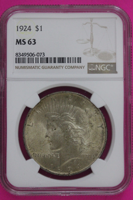 1924 P MS 63 Liberty Peace Silver Dollar NGC Certified Graded Authentic Coin 706