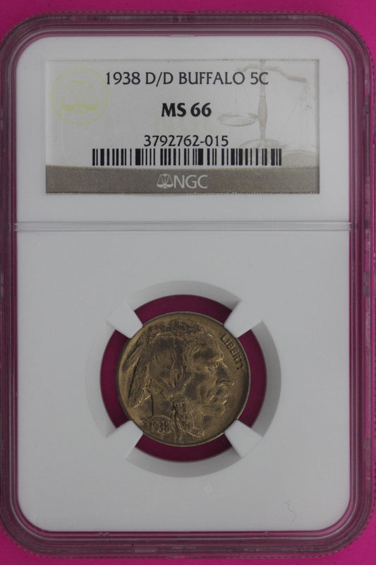 1938 D/D MS 66 Buffalo Nickel NGC Certified Graded Authentic Genuine Coin 1222