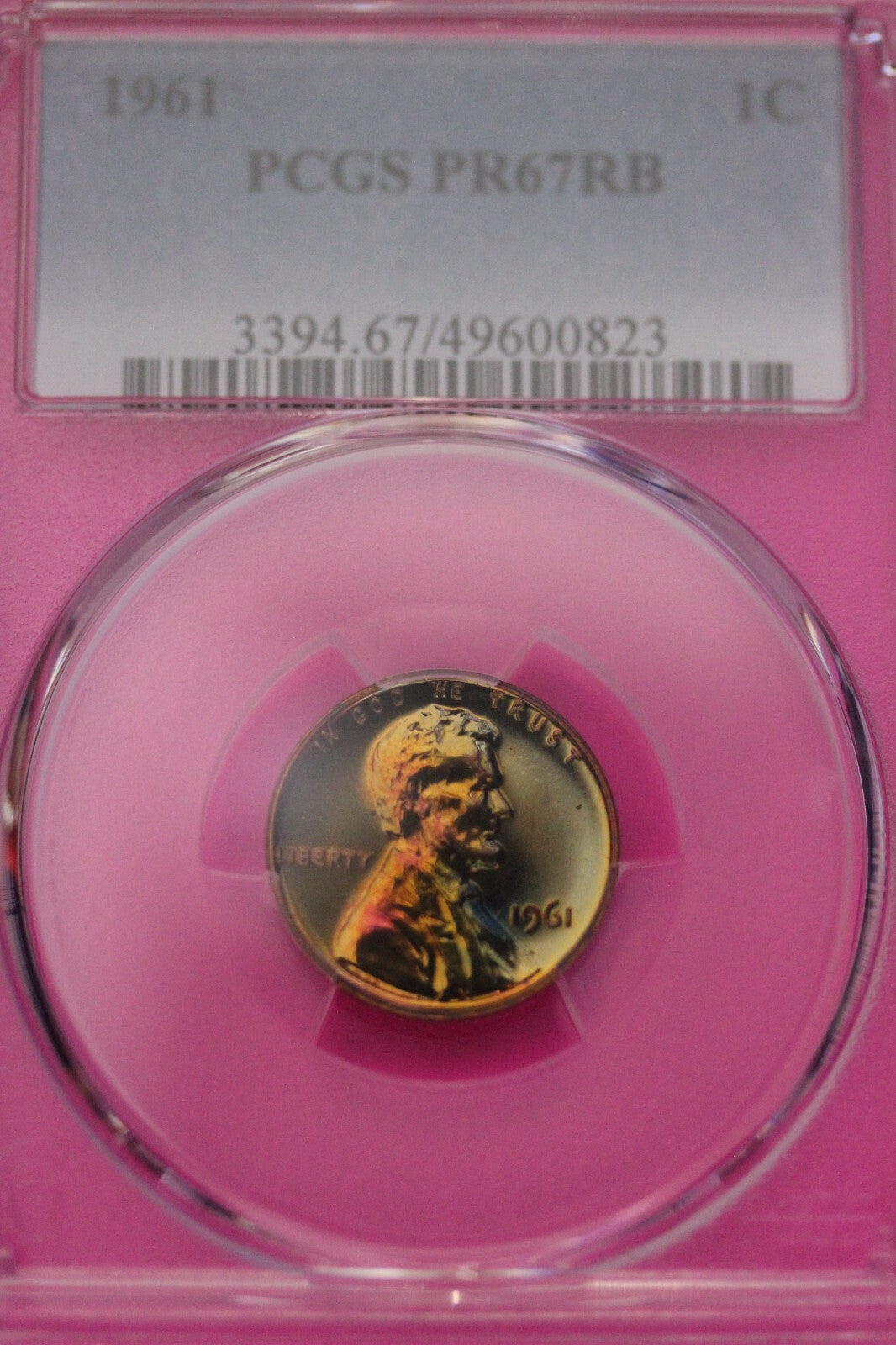 Toned 1961 PR 67 RB Abraham Lincoln Memorial Cent PCGS Graded Certified Slab 419