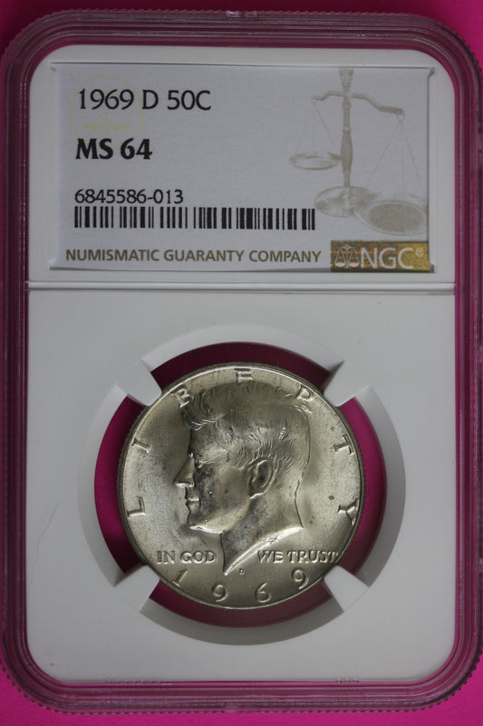 1969 D MS 64 Kennedy Half Dollar NGC Graded Certified Authentic Slab Silver 1379