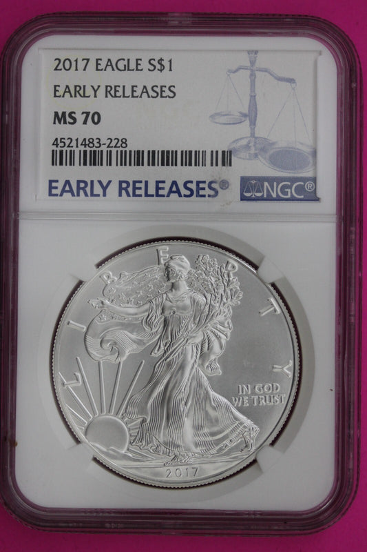 2017 MS 70 Silver Eagle Coin 1 OZ .999 NGC Certified Graded Authentic Slab 556