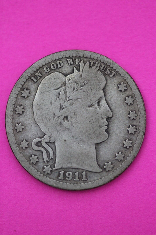 1911 D Barber Liberty Silver Quarter Scarce Semi Key Date Denver Mint  64