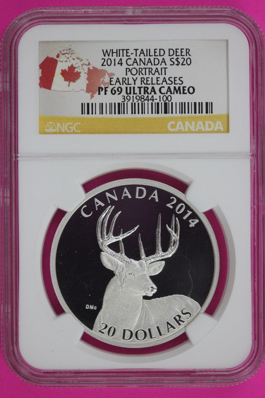 2014 PF 69 White Tailed Deer Portrait Canada 1 OZ Silver $20 NGC Certified 842