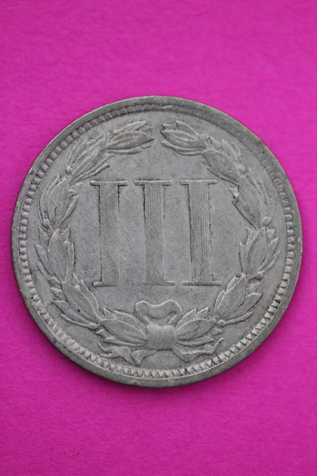 1867 Three 3 Cent Nickel Scarce Semi Key Date Type Coin Philadelphia Mint 164