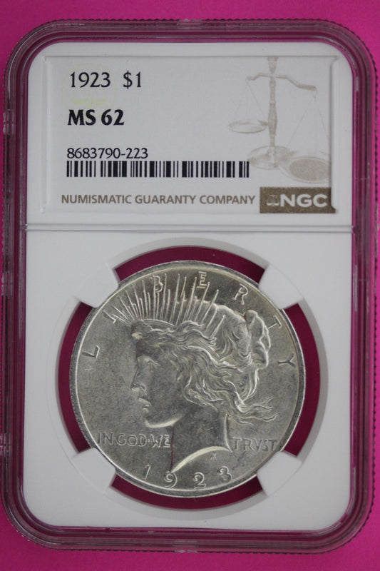 1923 P MS 62 Liberty Peace Silver Dollar NGC Certified Graded Authentic 753