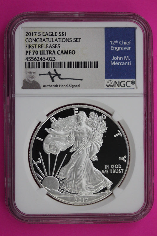 2017 S PF 70 Silver American Eagle From Congratulations Set Mercanti Sig NGC 512