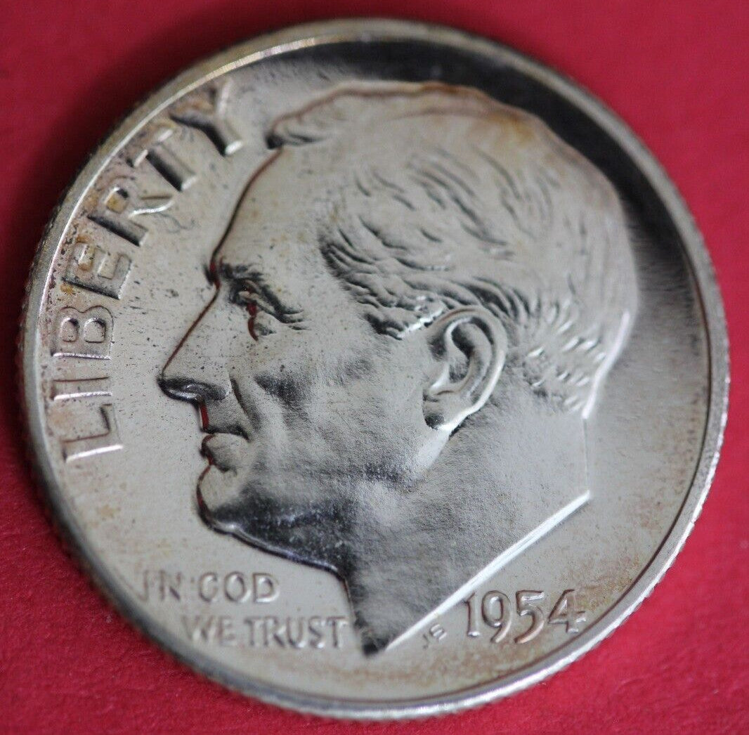 Rainbow Toned 1954 Silver Proof Roosevelt Dime OCE