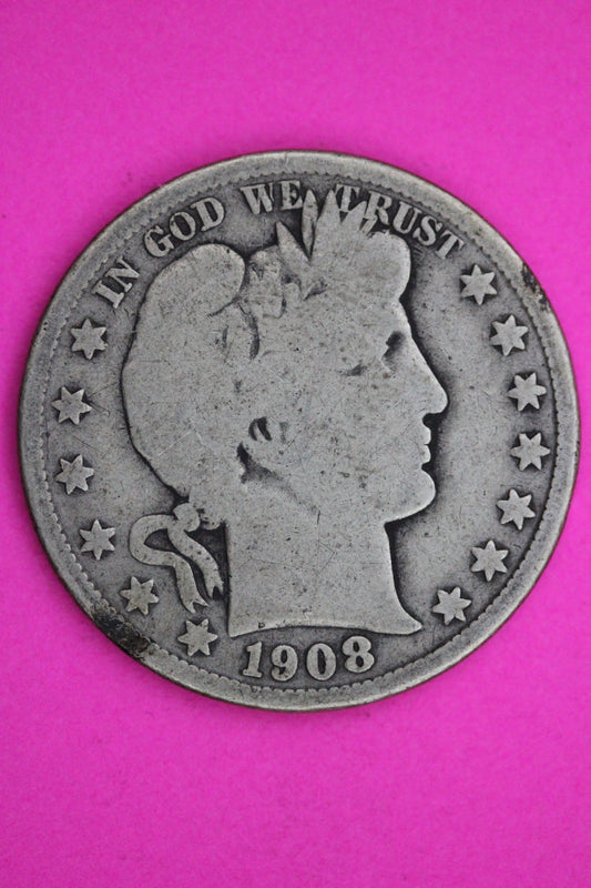 1908 S Barber Liberty Silver Half Dollar Guaranteed Authentic Genuine Coin 2332