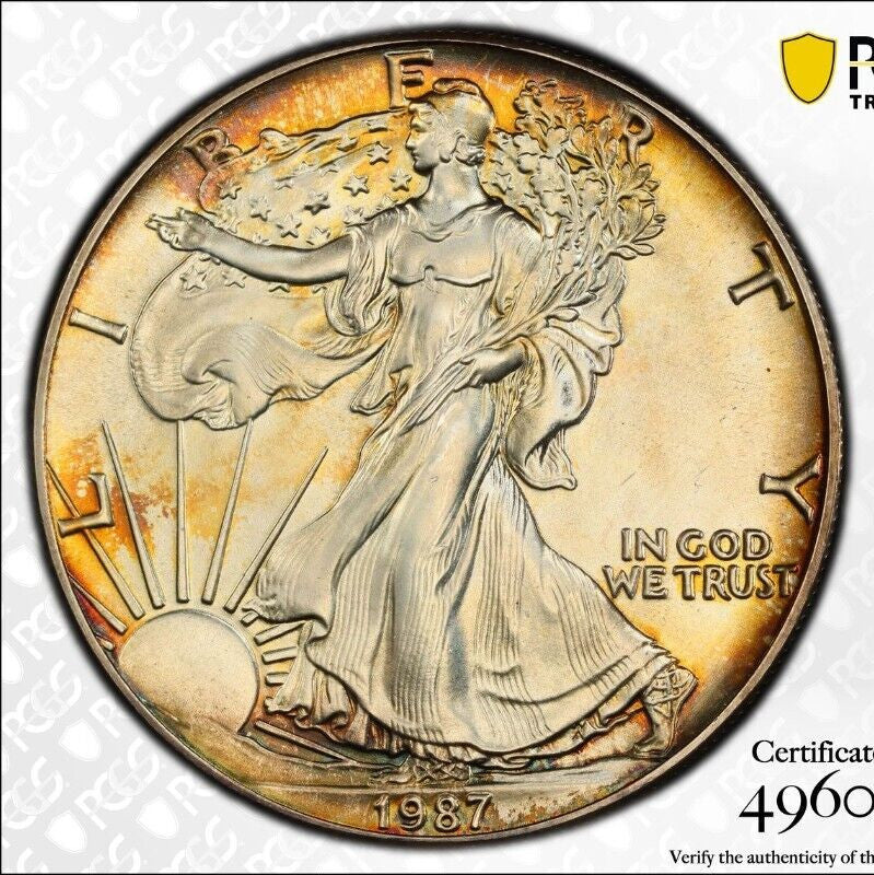Toned 1987 MS 68 American Silver Eagle PCGS Graded Authentic Certified Slab 177