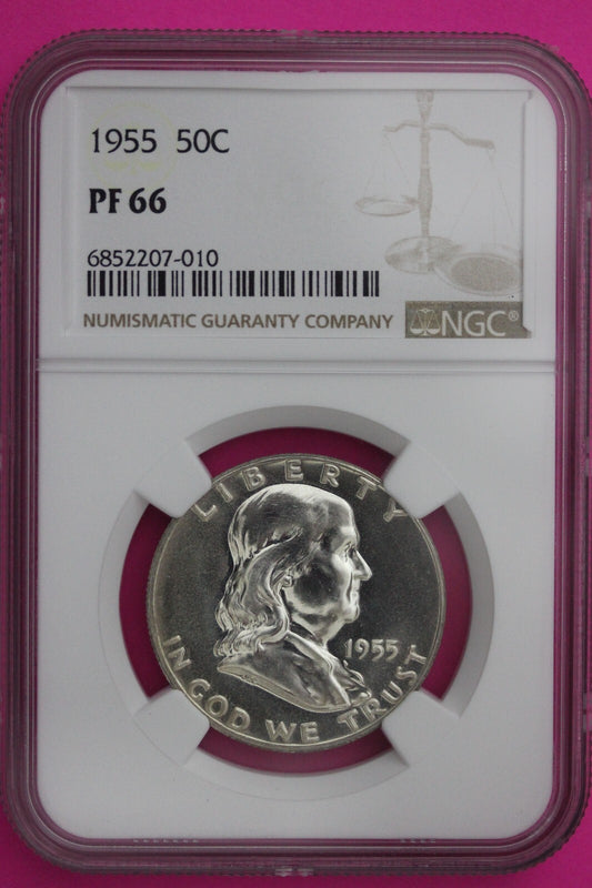 1955 PF 66 Ben Franklin Silver Proof Half Dollar NGC Graded Certified Slab 826