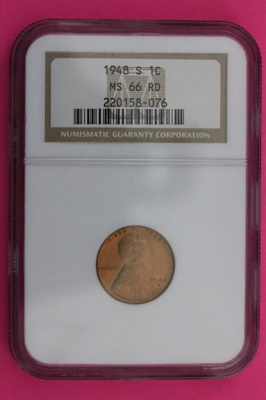 1948 S MS 66 RD Lincoln Wheat Cent Penny NGC Graded Certified Authentic Slab 71
