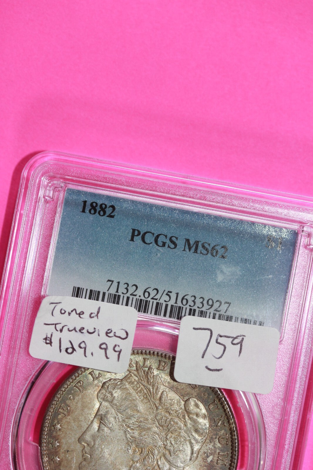 Nicely Toned 1882 P MS 62 Liberty Morgan Silver Dollar PCGS Certified Slab 759