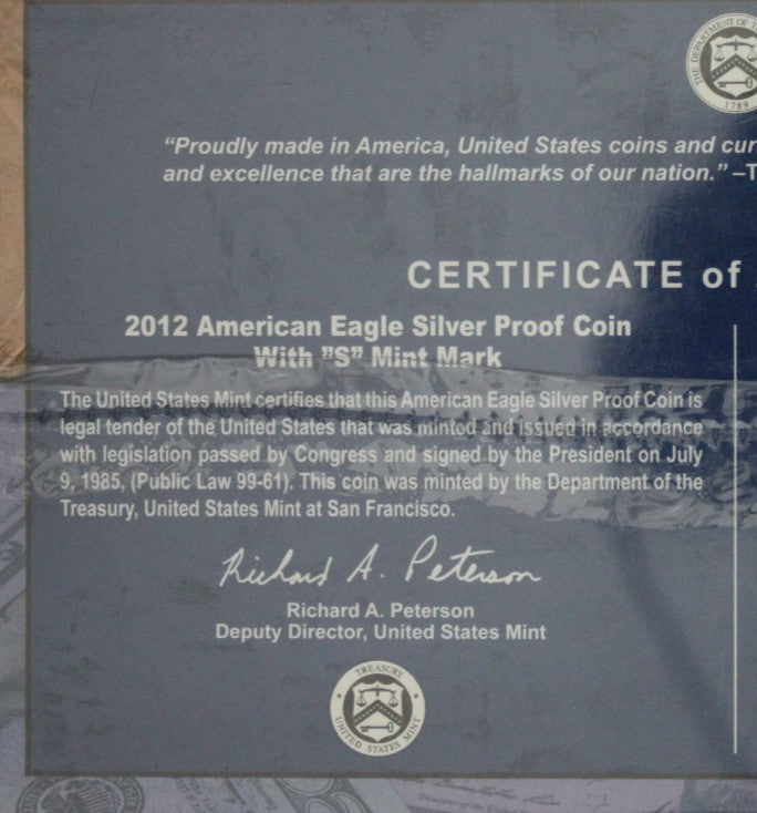 Mint Sealed 2012 Coin & Currency Set Proof 1 OZ Silver Eagle & $5 Note COA 9012
