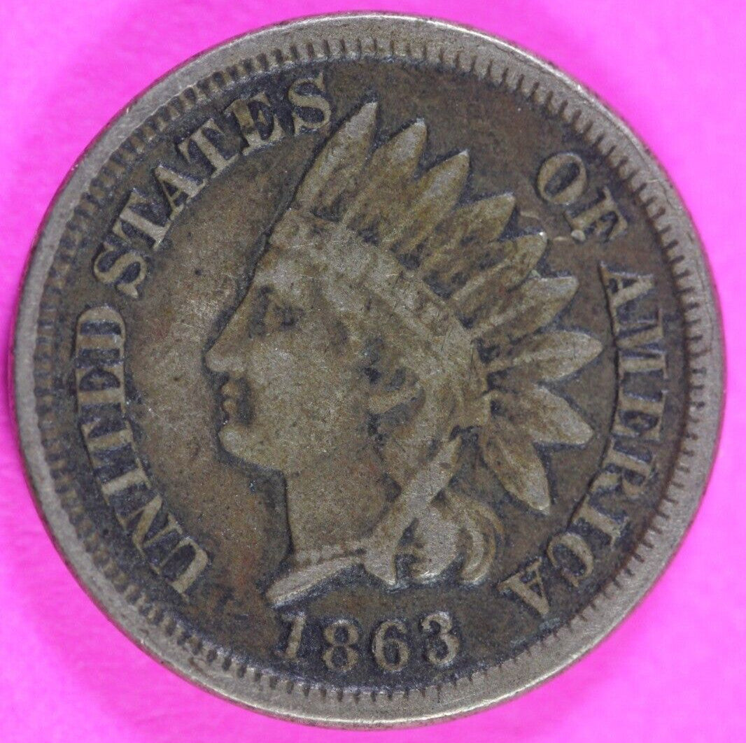 1863 Copper Nickel Indian Head Cent Penny Rare Type Coin Exact Coin Pictured 281