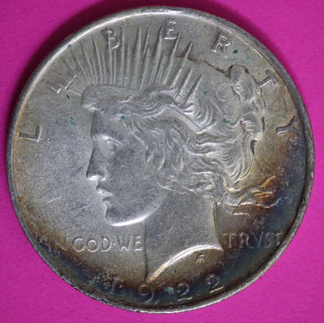 Rainbow Toned 1922 P Liberty Peace Silver Dollar Exact Coin In Pics Hi Grade 46