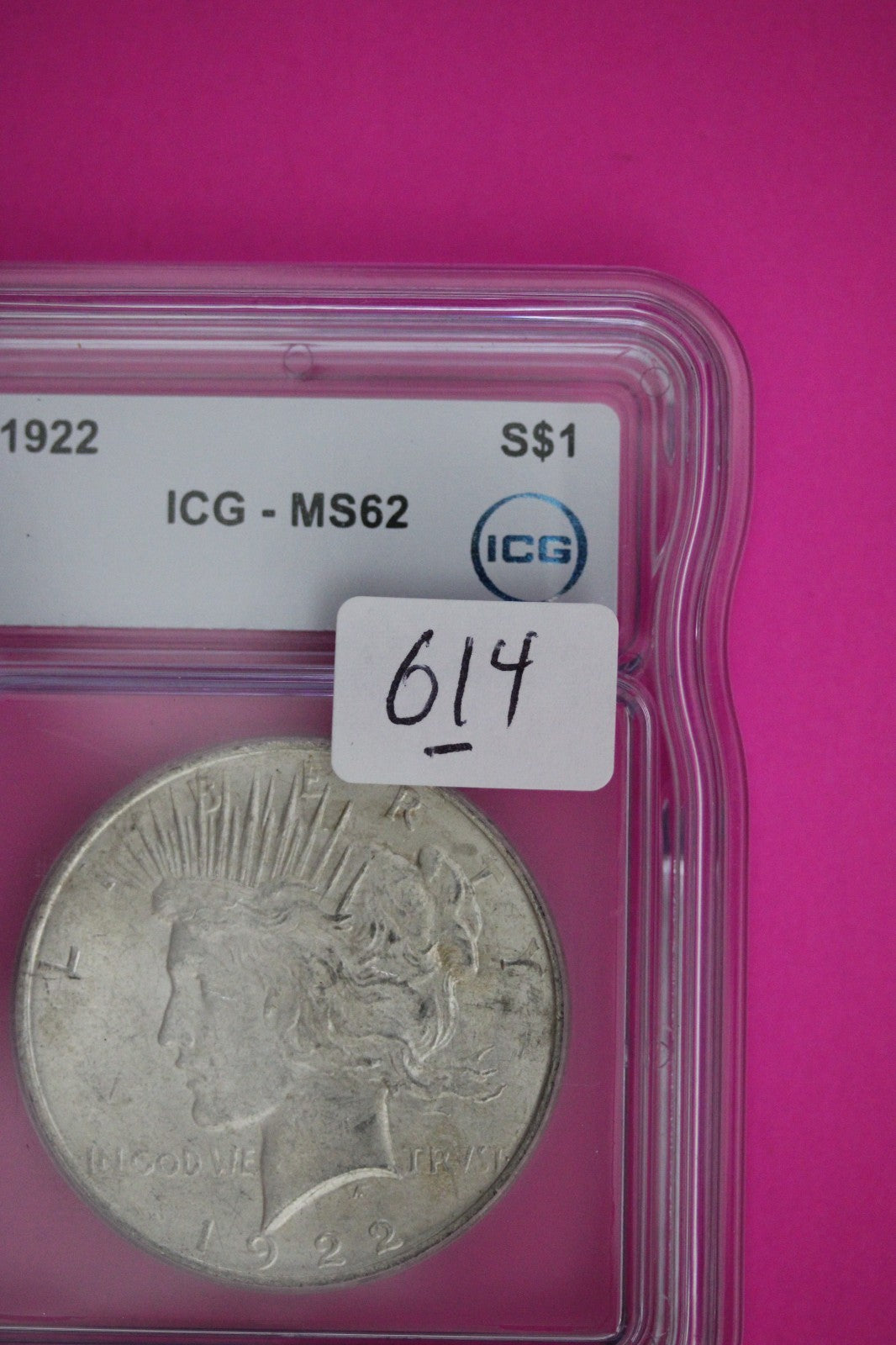 1922 P MS 62 Liberty Peace Silver Dollar ICG Certified Graded Authentic Slab 614