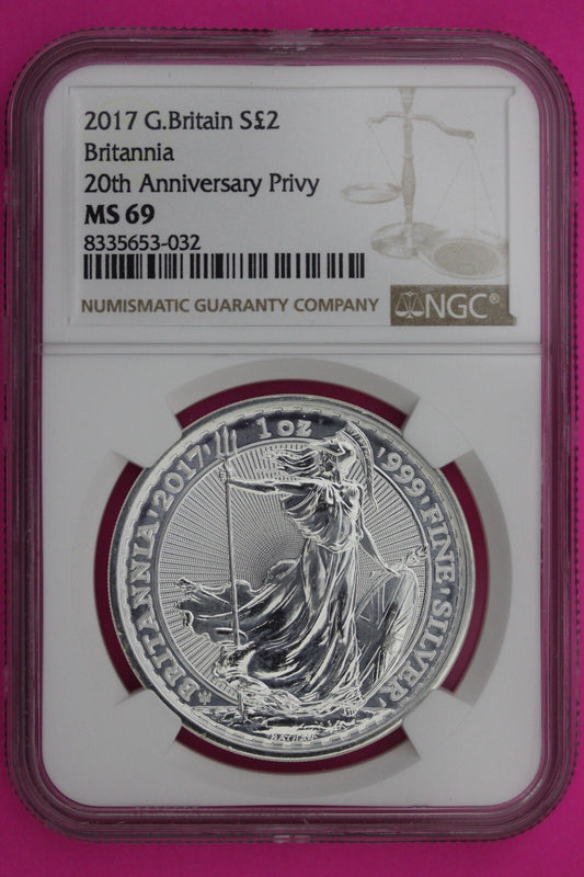 2017 MS 69 Great Britain £2 Britannia 20th Anniversary Privy NGC Graded Slab 885