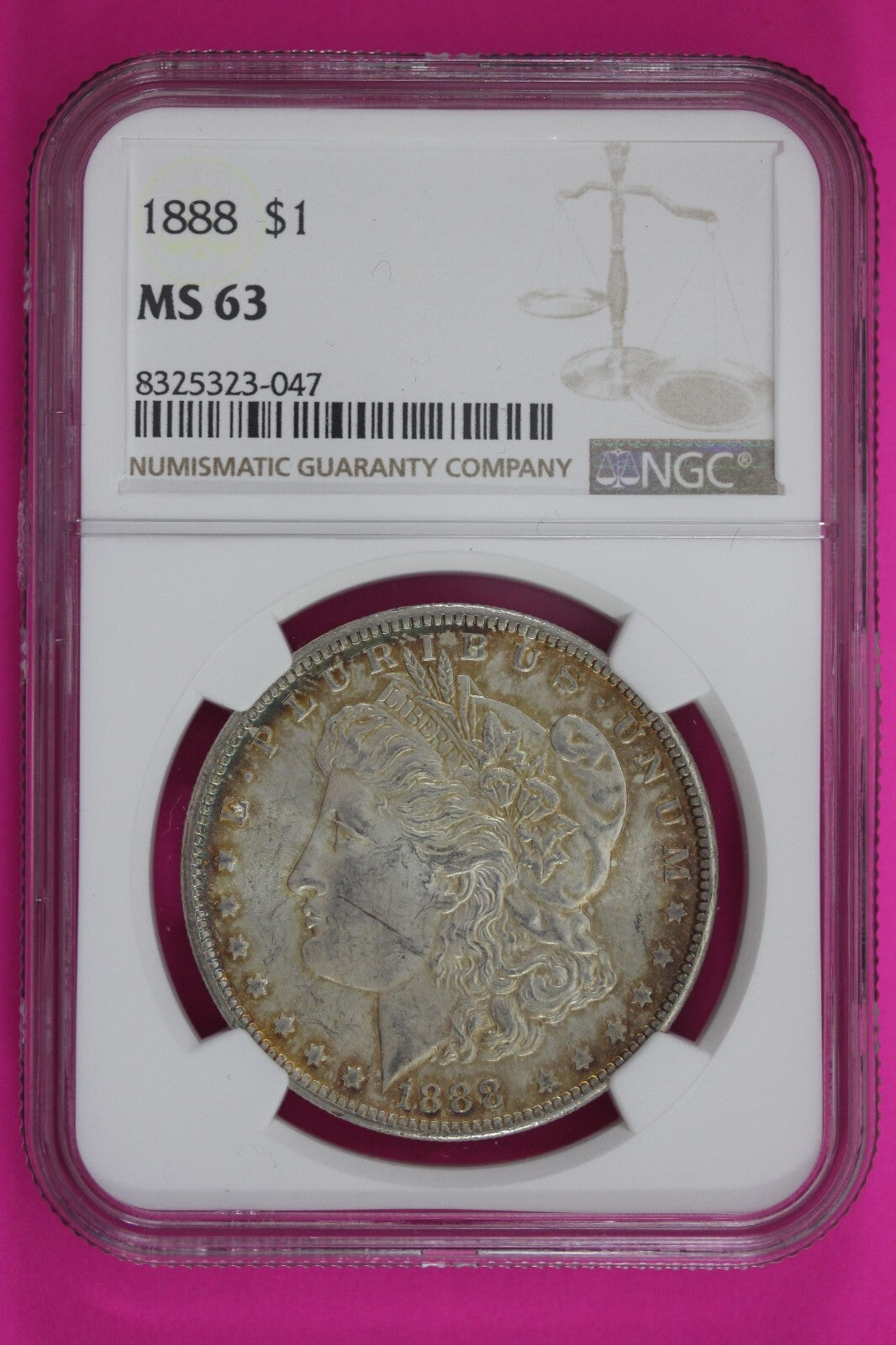 Toned 1888 P MS 63 Liberty Morgan Silver Dollar NGC Certified Graded 257
