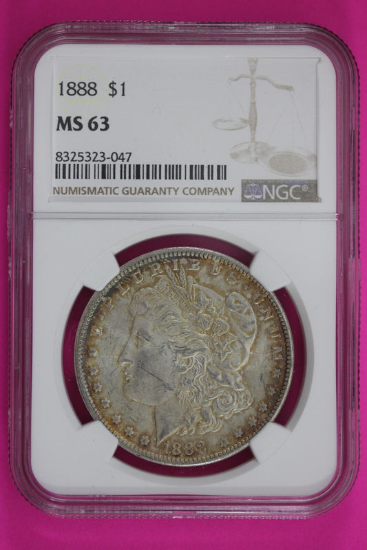 Toned 1888 P MS 63 Liberty Morgan Silver Dollar NGC Certified Graded 257