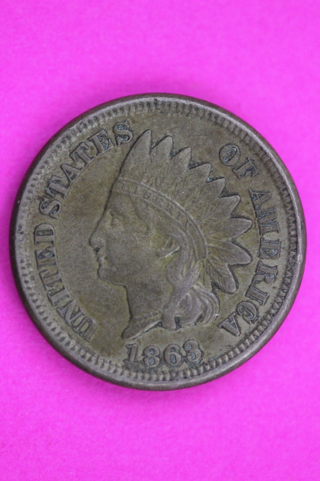 High Grade 1863 Copper Nickel Indian Head Cent Penny Guaranteed Authentic 1072