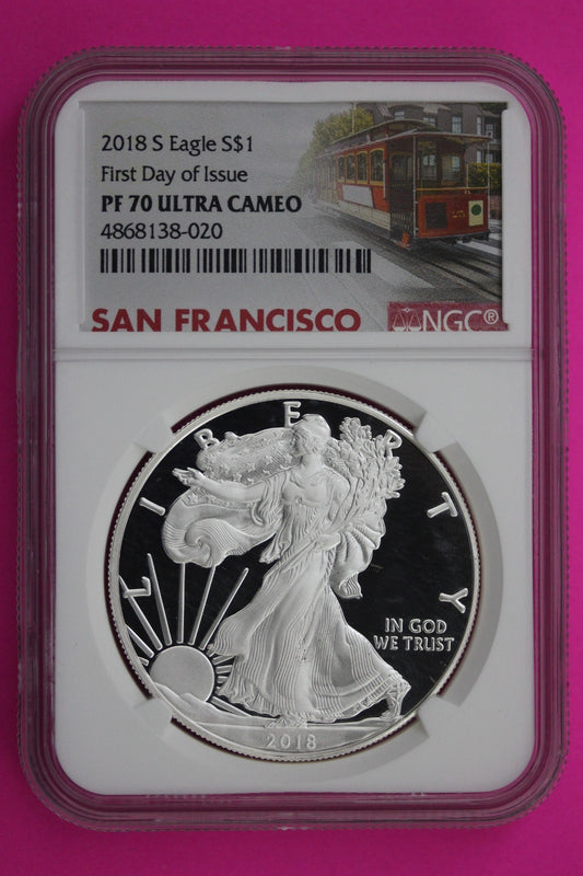 2018 S PF 70 Proof DCAM Silver American Eagle NGC Certified Authentic Graded 525