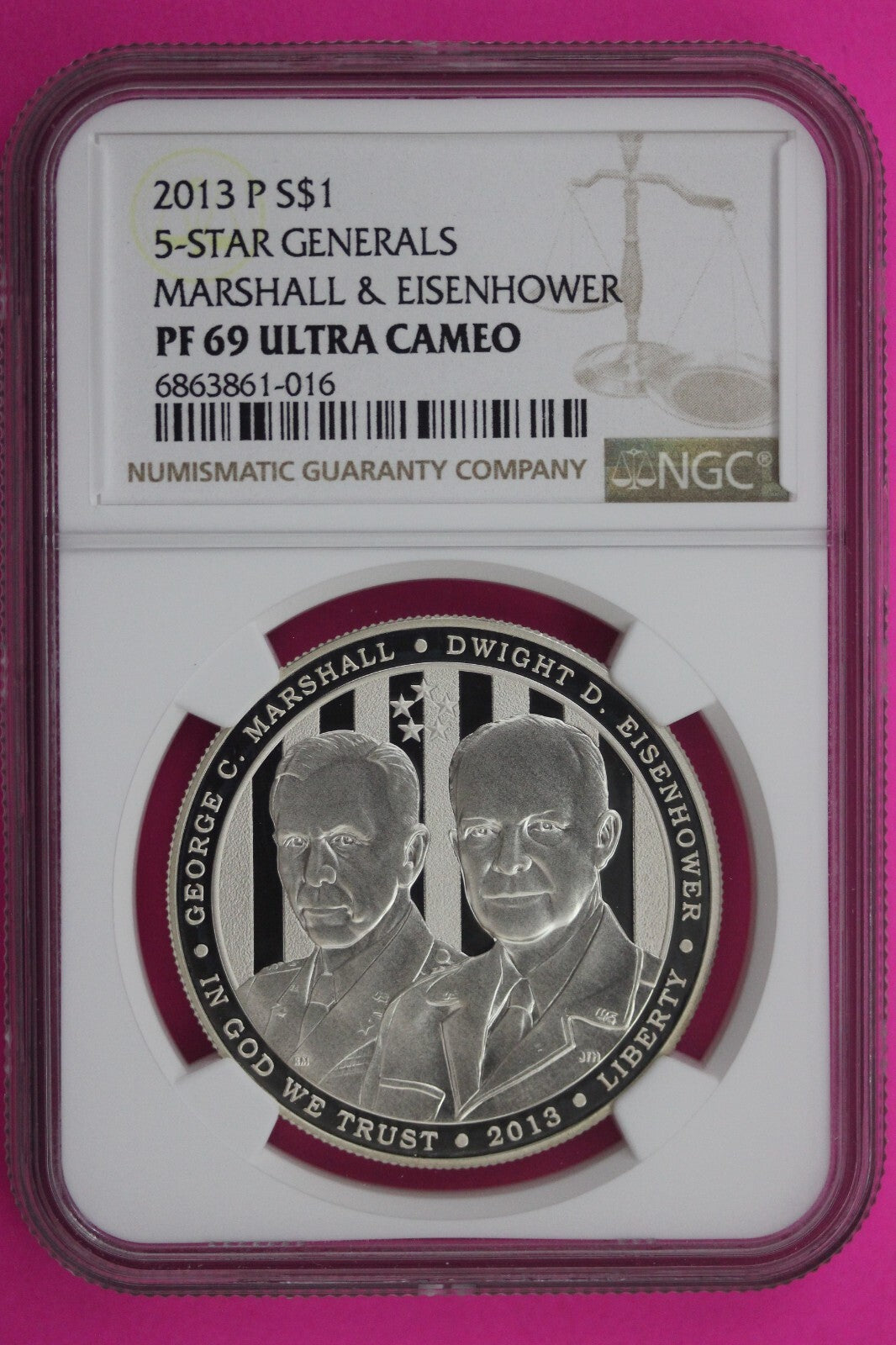 2013 P PF 69 Proof 5 Star Generals Commemorative Silver Dollar NGC Certified 328