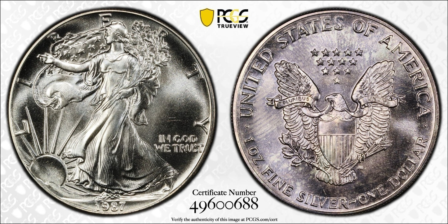 Toned 1987 MS 68 American Silver Eagle PCGS Graded Authentic Certified Slab 175
