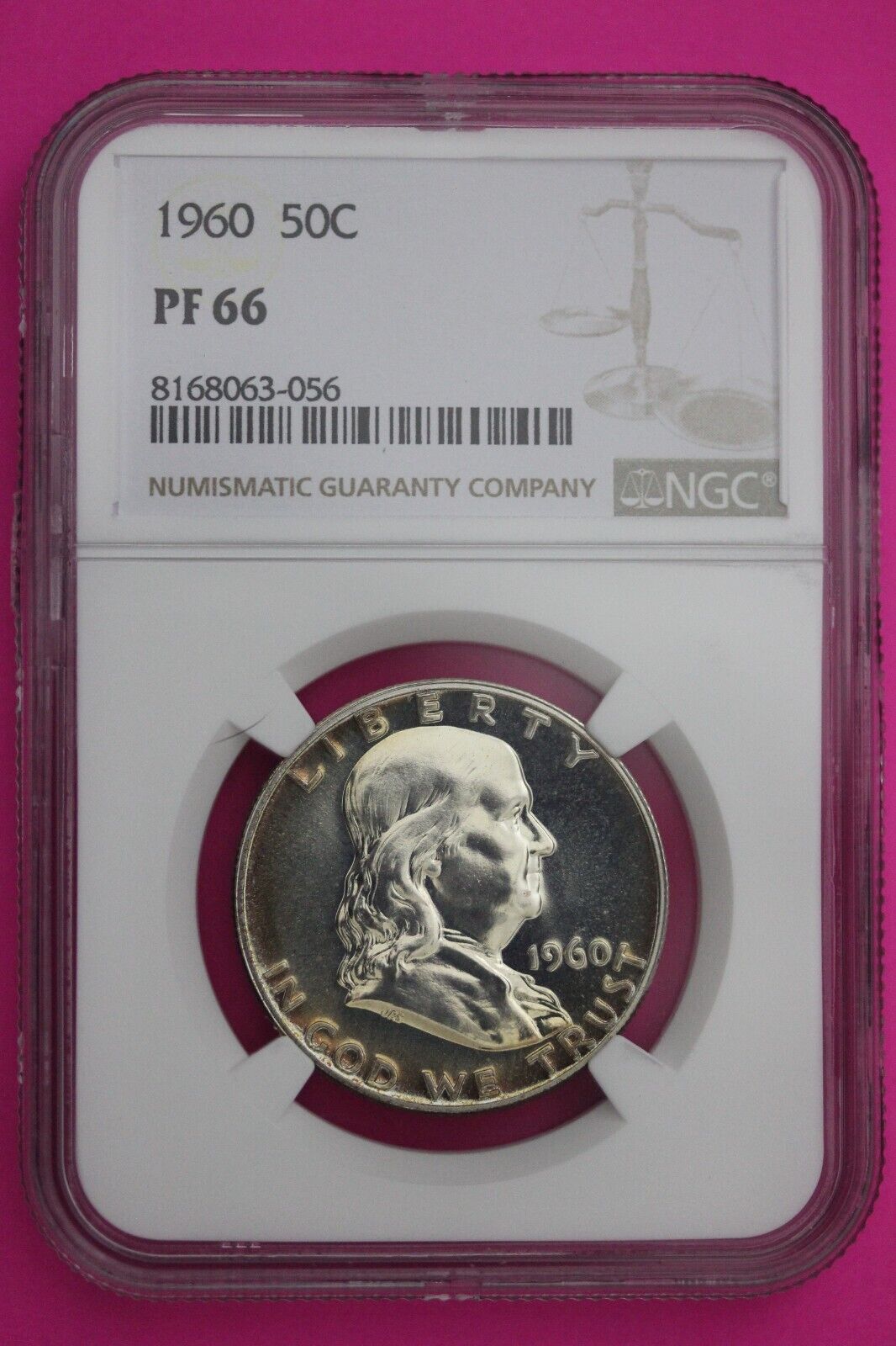 1960 PF 66 Ben Franklin Silver Proof Half Dollar NGC Graded Certified Slab 802