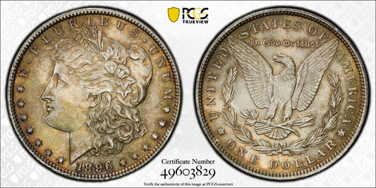 Toned 1896 P MS 62 Morgan Liberty Silver Dollar PCGS Certified Slab 12