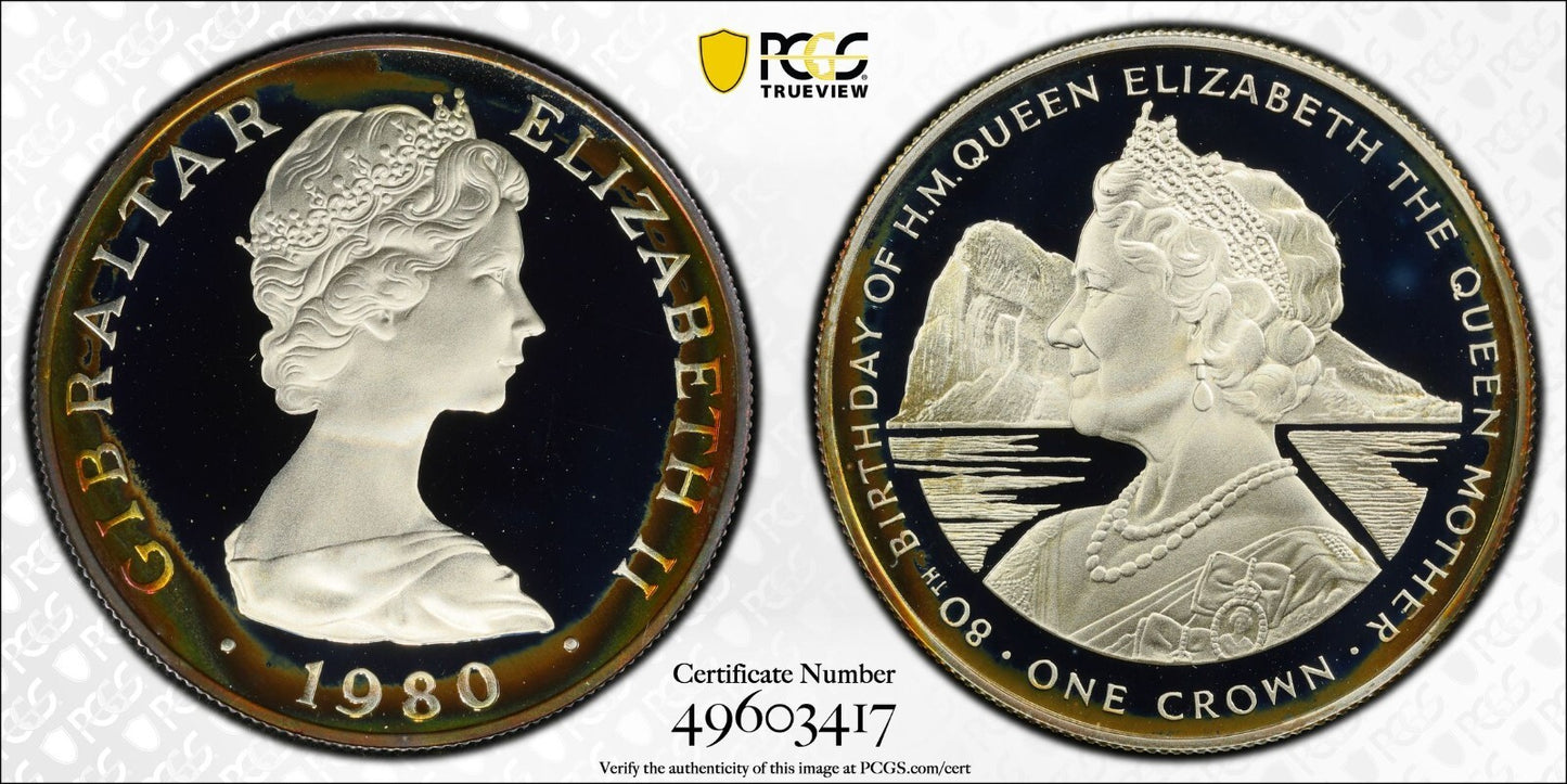 Toned 1980 PR 68 DCAM Crown Gibraltar  PCGS Queen Elizabeth 80th Birthday 549