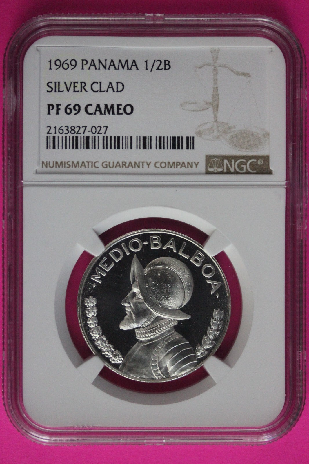 Top Pop 1969 Panama PF 69 Cameo Proof Silver 1/2 Balboa NGC Certified Slab 1030