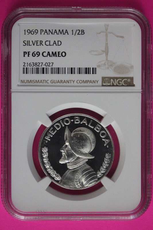 Top Pop 1969 Panama PF 69 Cameo Proof Silver 1/2 Balboa NGC Certified Slab 1030