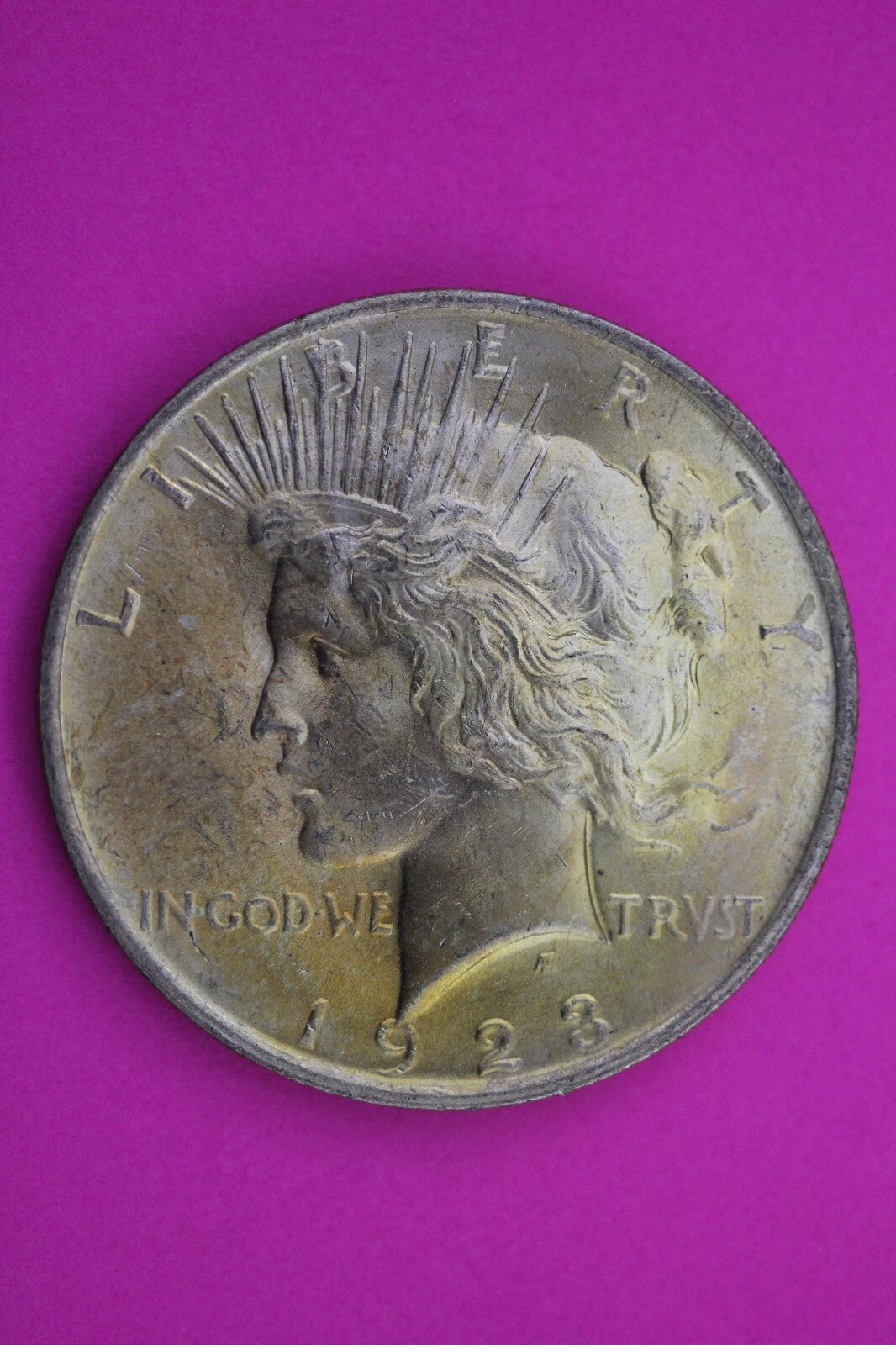 Toned 1923 P Peace Silver Dollar LIberty Coin Guaranteed Authentic 0335N