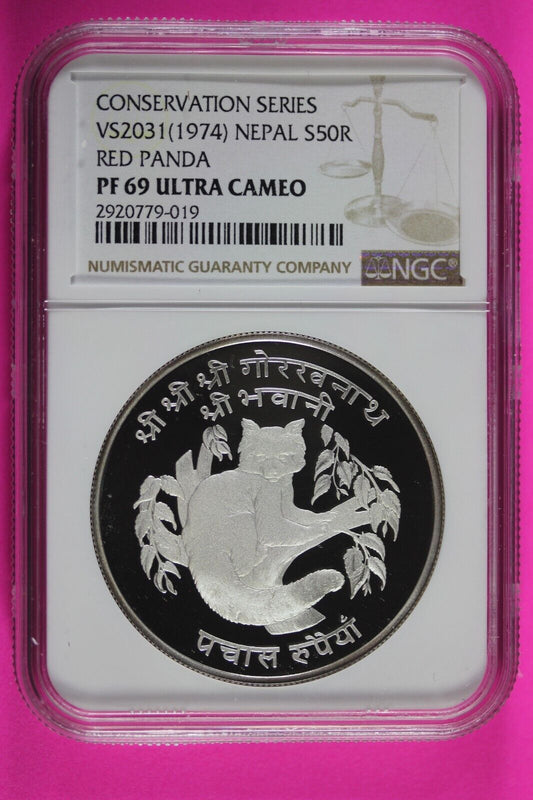 1974 PF 68 Nepal Red Panda World Wildlife Fund 50 Rupee NGC Certified Slab 468