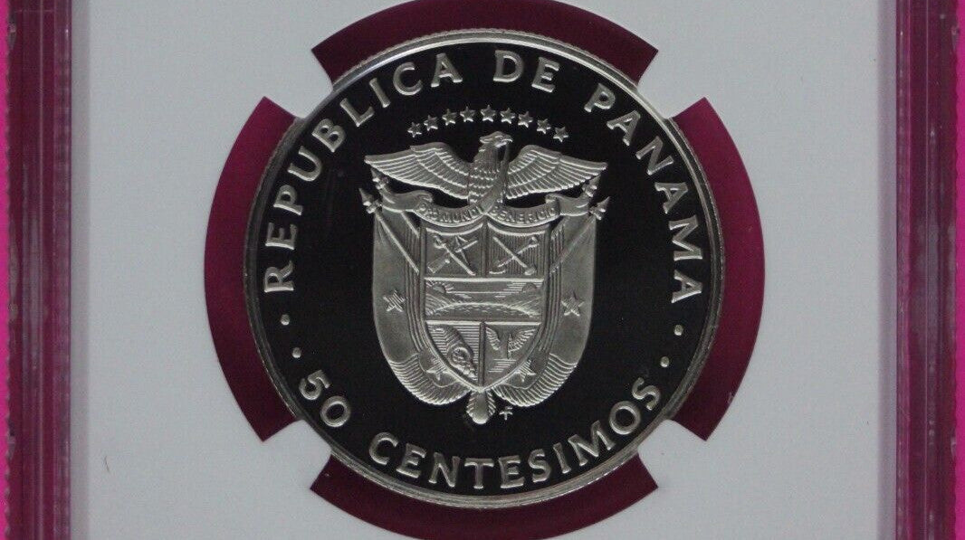 1977 Panama PF 69 Ultra Cameo Proof 50 Centesimos NGC Graded Authentic Slab 1039