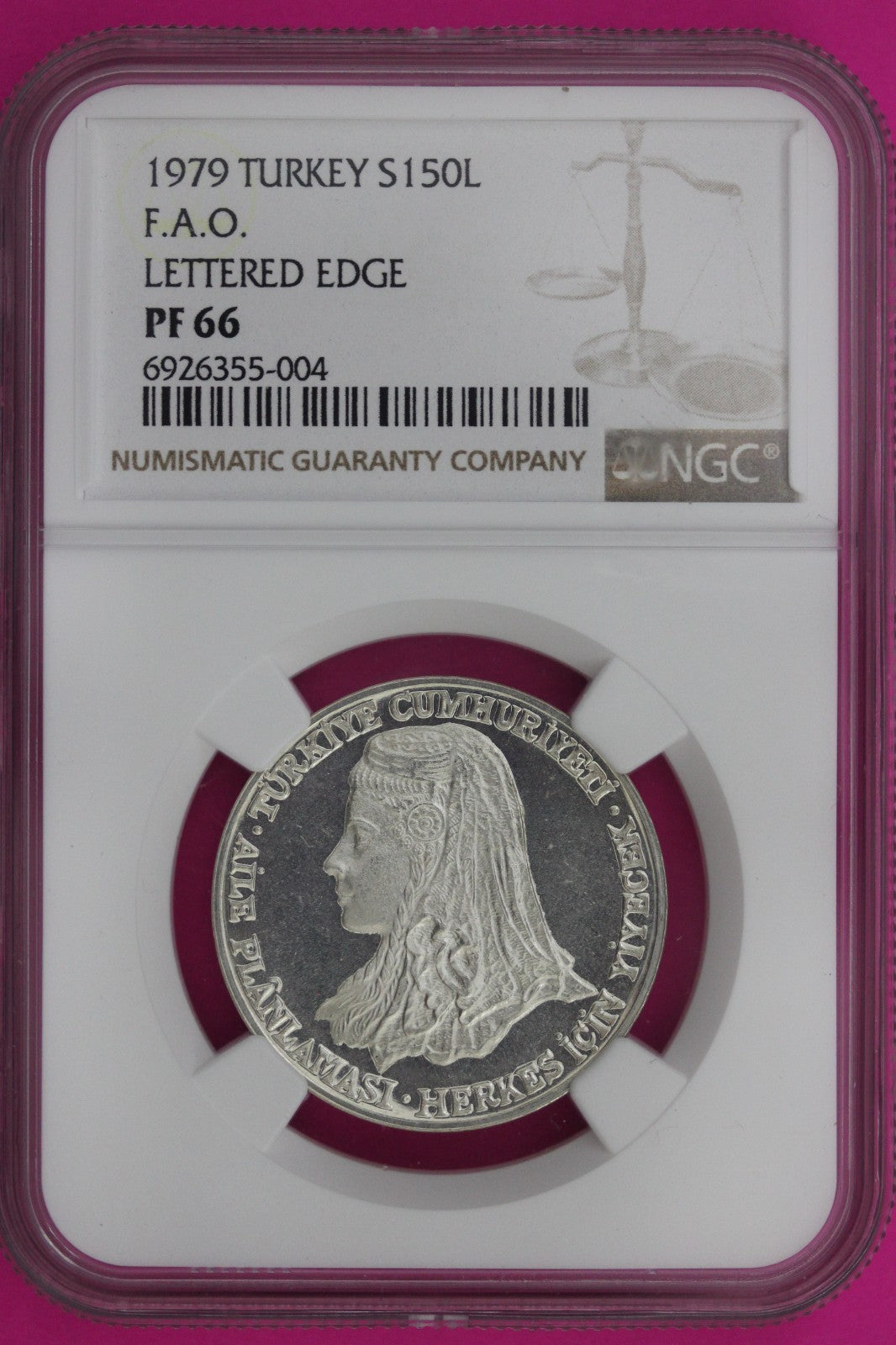 1979 PF 66 Turkey 150 Lira Lettered Edge FAO Silver Coin NGC Certified Slab 943