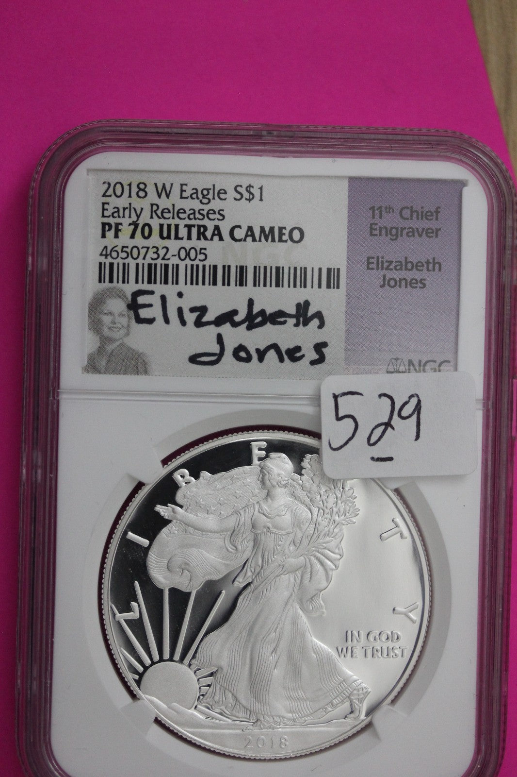 2017 W PF 70 Silver American Eagle Jones Signature NGC Authentic Graded 529