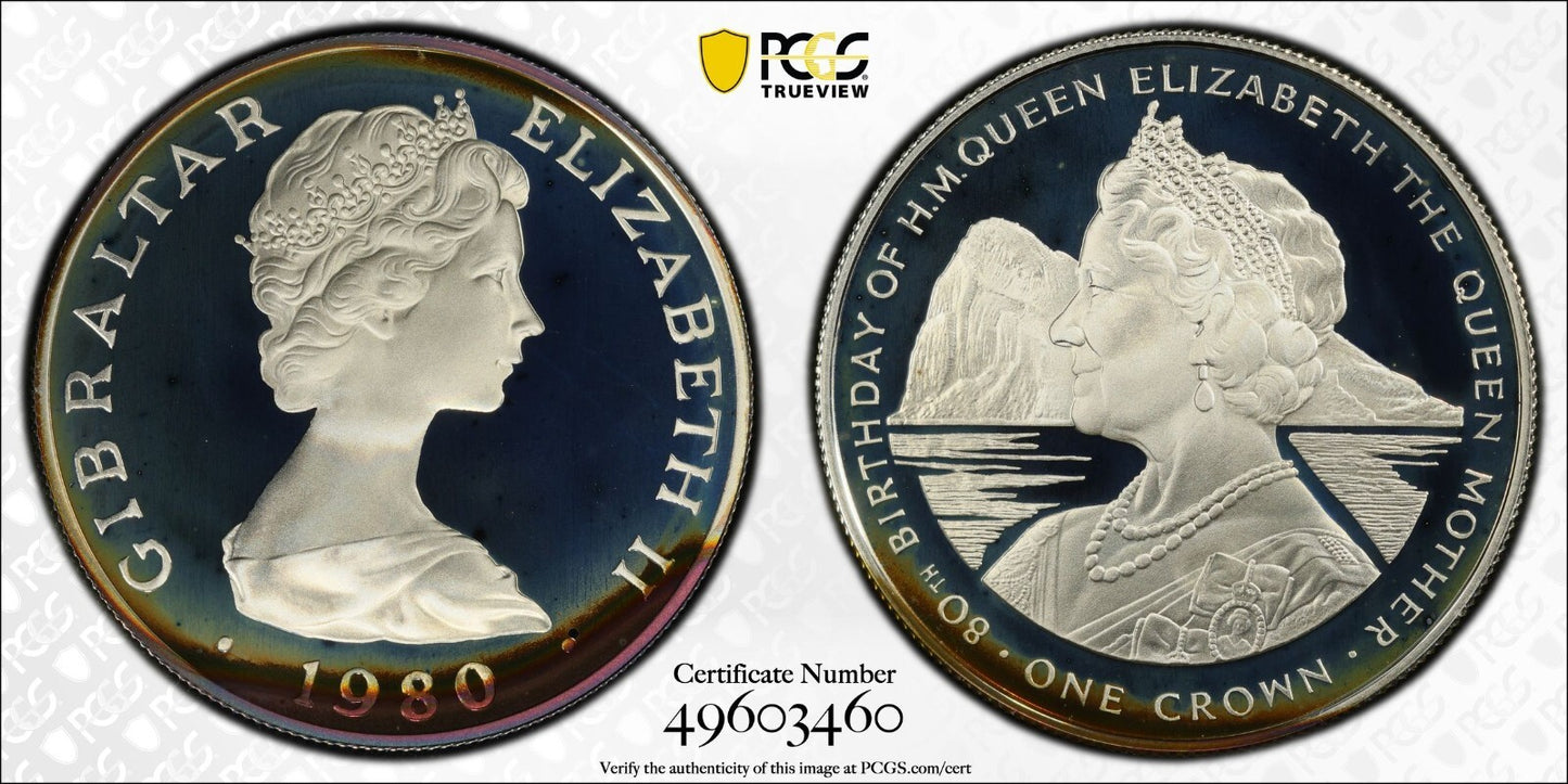 Toned 1980 PR 68 DCAM Crown Gibraltar  PCGS Queen Elizabeth 80th Birthday 528