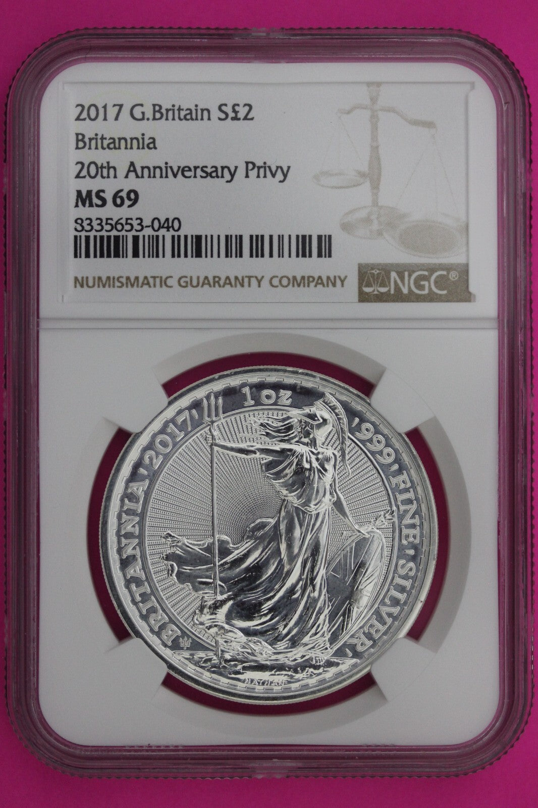 2017 MS 69 Great Britain £2 Britannia 20th Anniversary Privy NGC Graded Slab 897