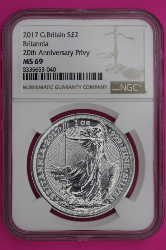 2017 MS 69 Great Britain £2 Britannia 20th Anniversary Privy NGC Graded Slab 897