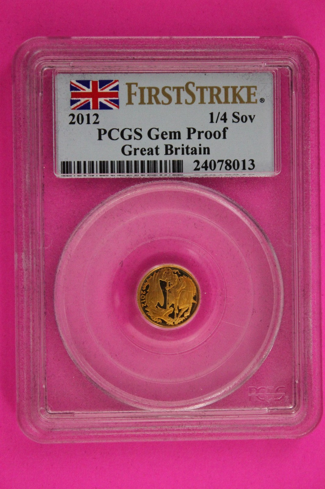 2012 Gem Proof Great Britain 1/4 Soverign .059oz AGW Gold Coin PCGS COA 6117