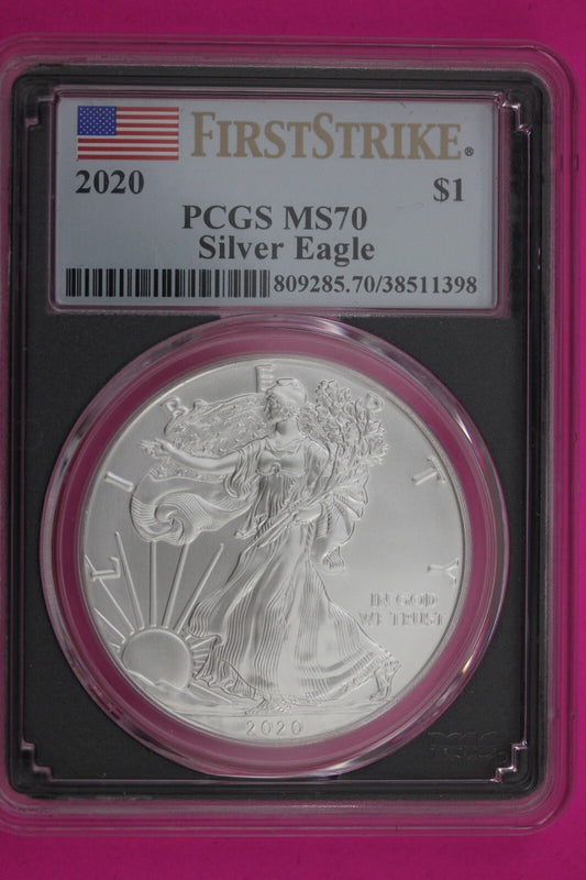 2020 MS 70 Silver Eagle Coin 1 OZ .999 PCGS Certified Graded Authentic Slab 592