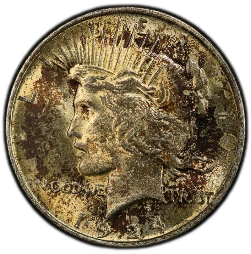 Toned 1924 P MS 63 Peace Silver Dollar PCGS Graded Certified Authentic Slab 395