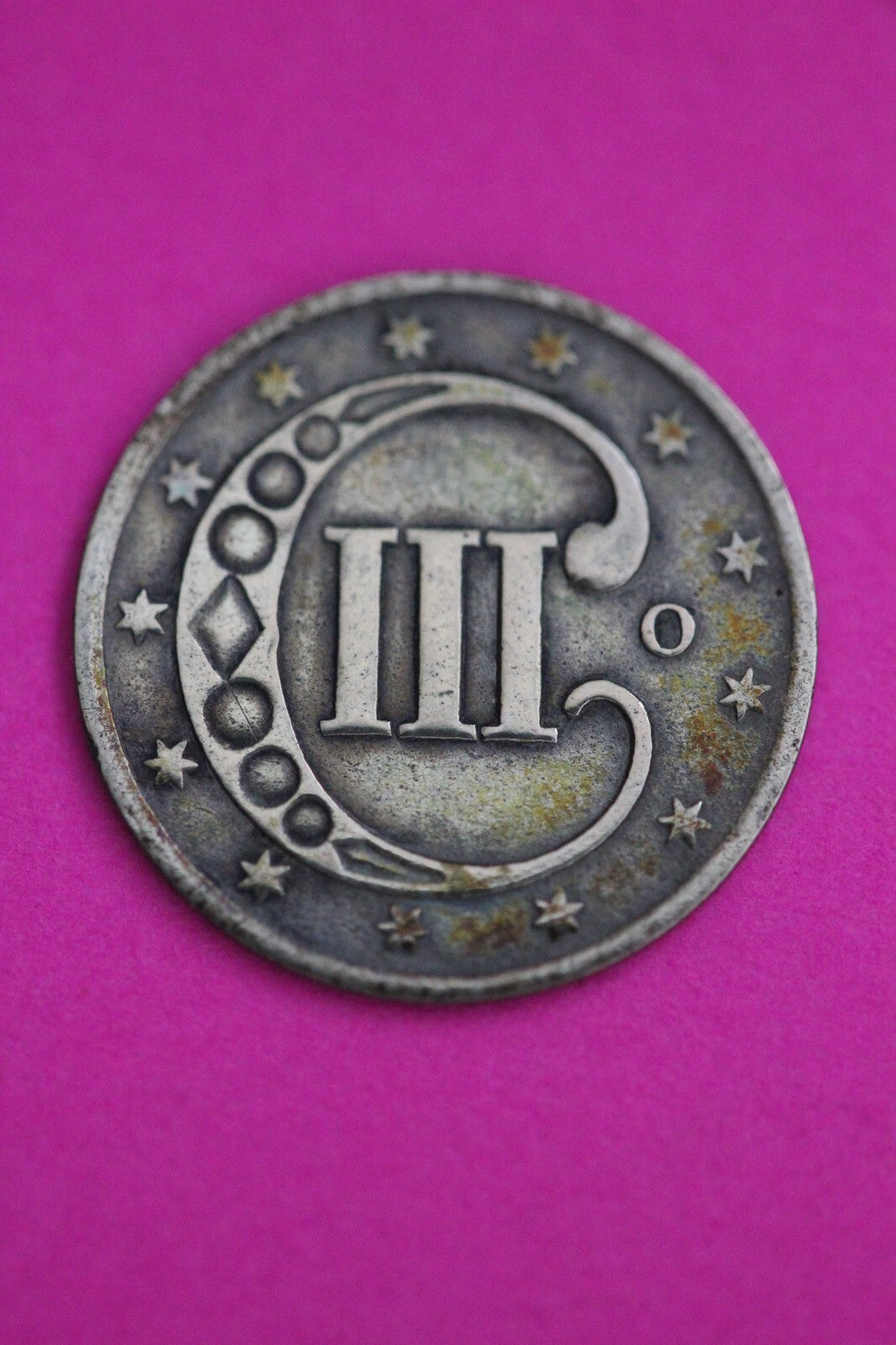 Rainbow Toned 1851 O Trime 3 Three Cent Silver Dime Guaranteed Authentic 0704N