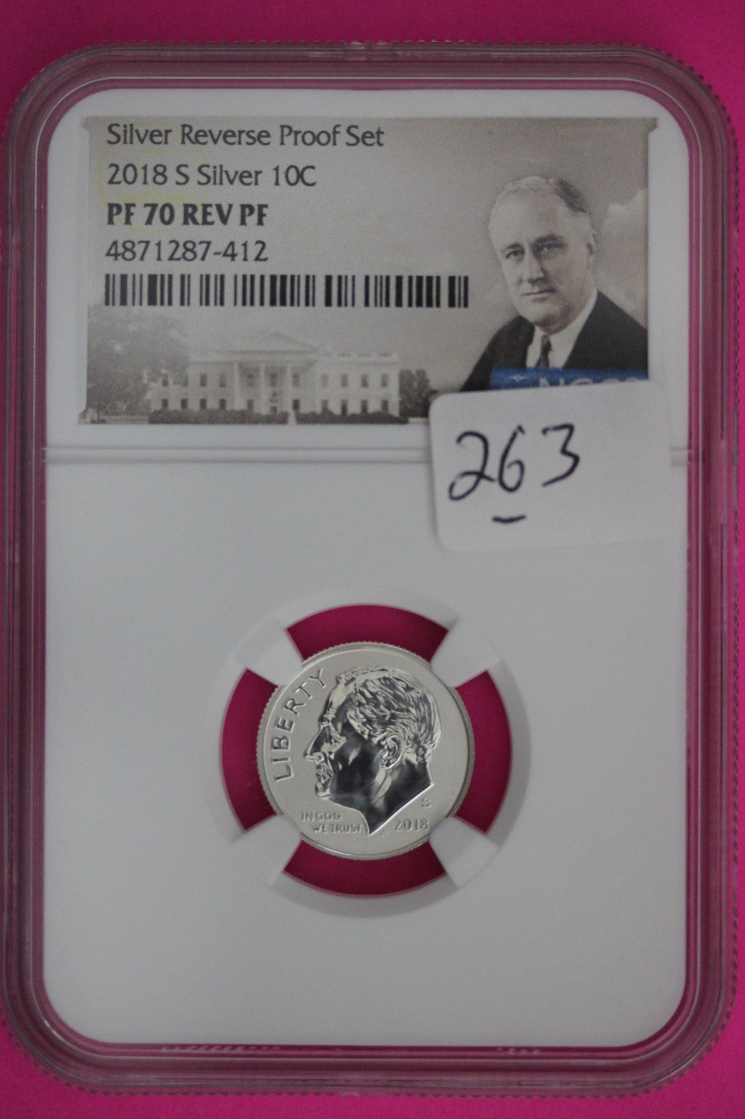 2018 S PF 70 Reverse Proof Roosevelt Silver Dime 1 Coin From a Proof Set NGC 263