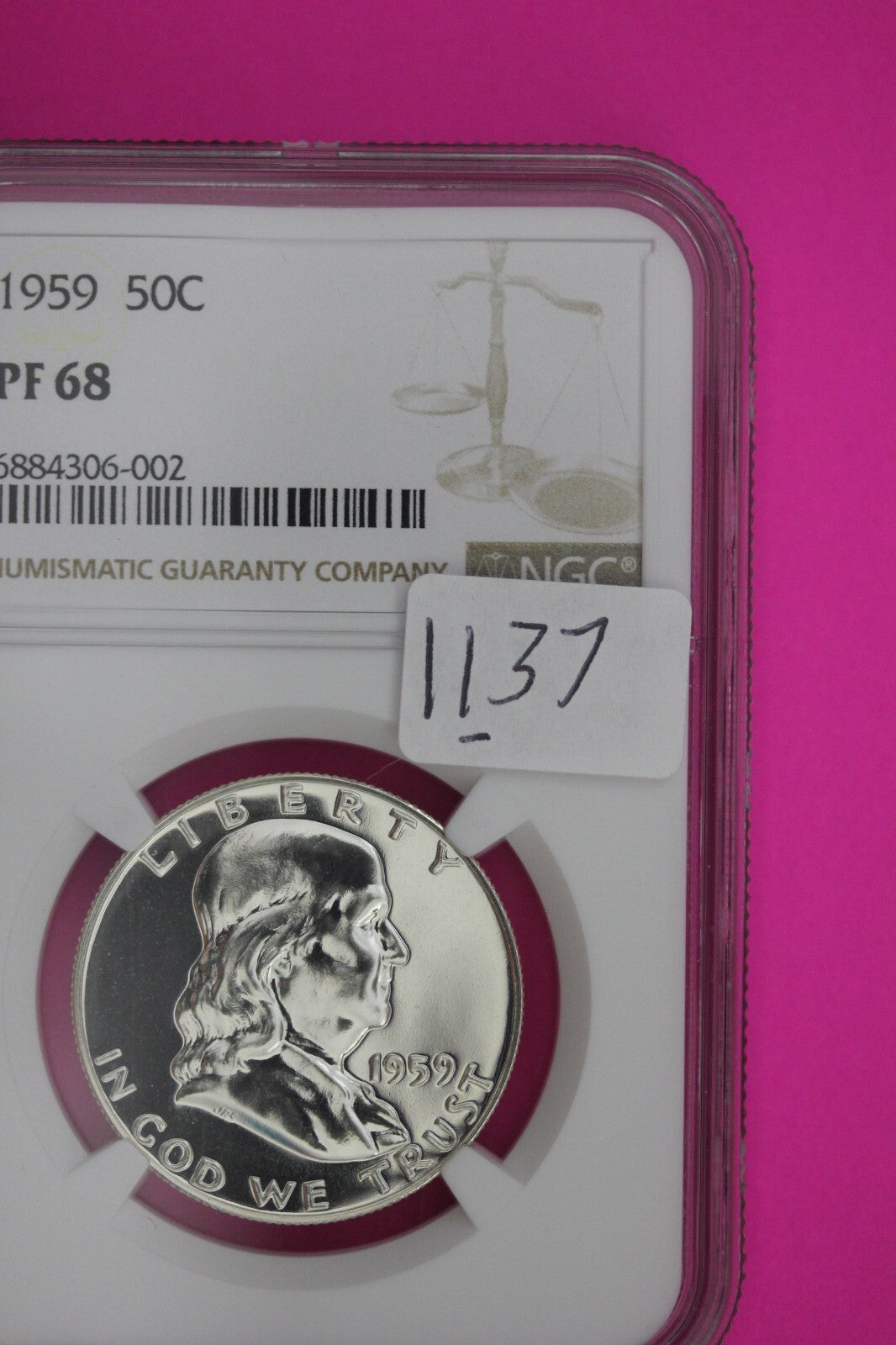 1959 PF 68 Ben Franklin Half Dollar NGC Graded Certified Authentic Slab 1137
